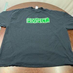 Gildan Black Tee with Green 'PROSPECT AVE' Street Sign Graphic